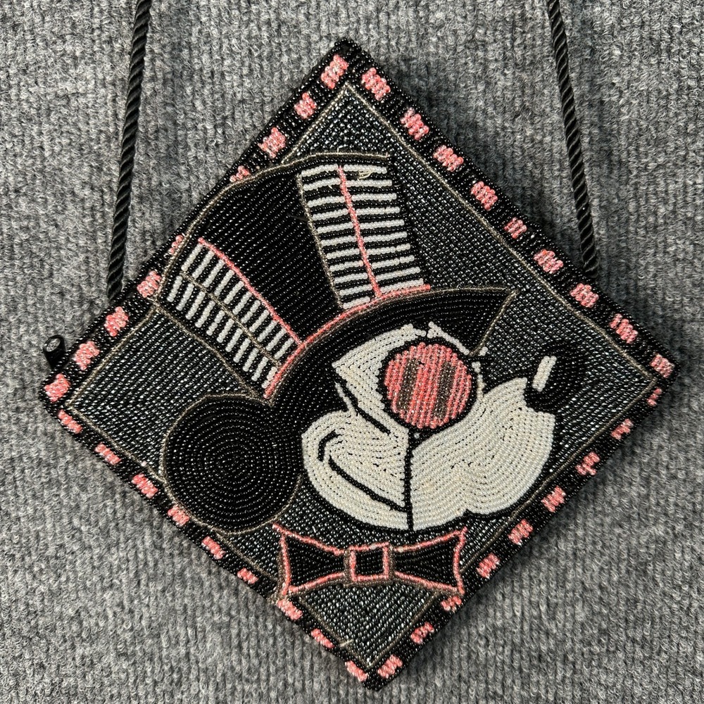 VTG Mickey & Co by J.G. Hook Beaded Mickey Mouse Crossbody Bag Black Pink Satin